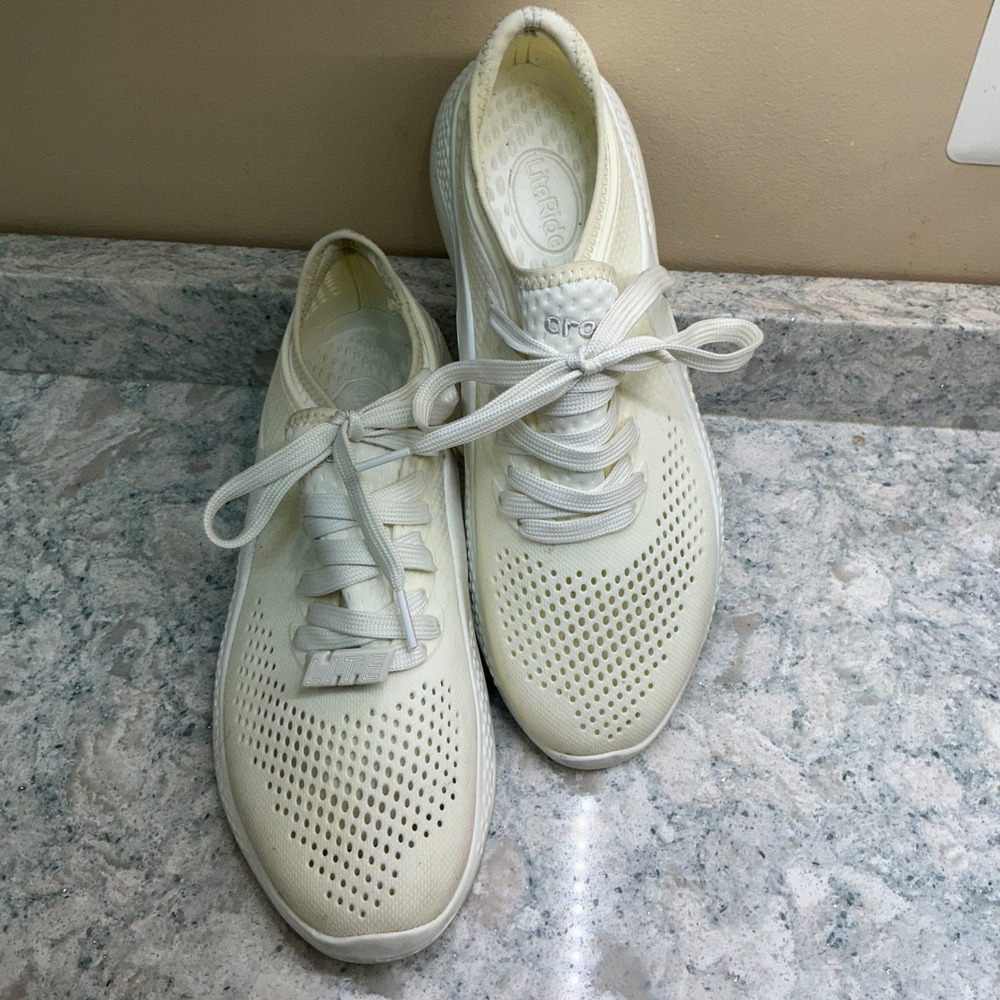 Crocs Sneakers LiteRide 360 Pacer W9 Cream Lace Up Breathable Lightweight 206705